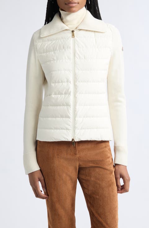 Mixed Media Quilted Zip Puffer Cardigan
