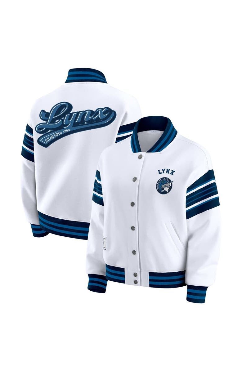 WEAR by Erin Andrews Women's WEAR by Erin Andrews White/Navy Minnesota Lynx Full-Snap Fleece Sweatshirt Jacket, Main, color, 
