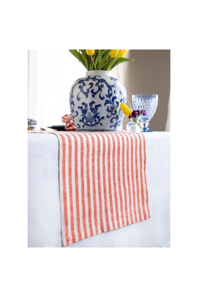 Linen Table Runner - Amalfi Stripe, Alternate, color, Red and White