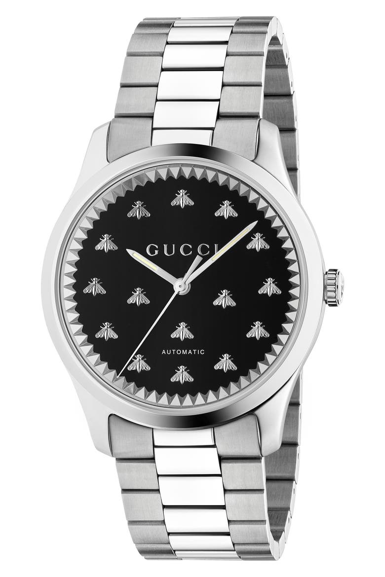 Bee Automatic Bracelet Watch, 42mm, Main, color, SILVER/ BLACK ONYX/ SILVER