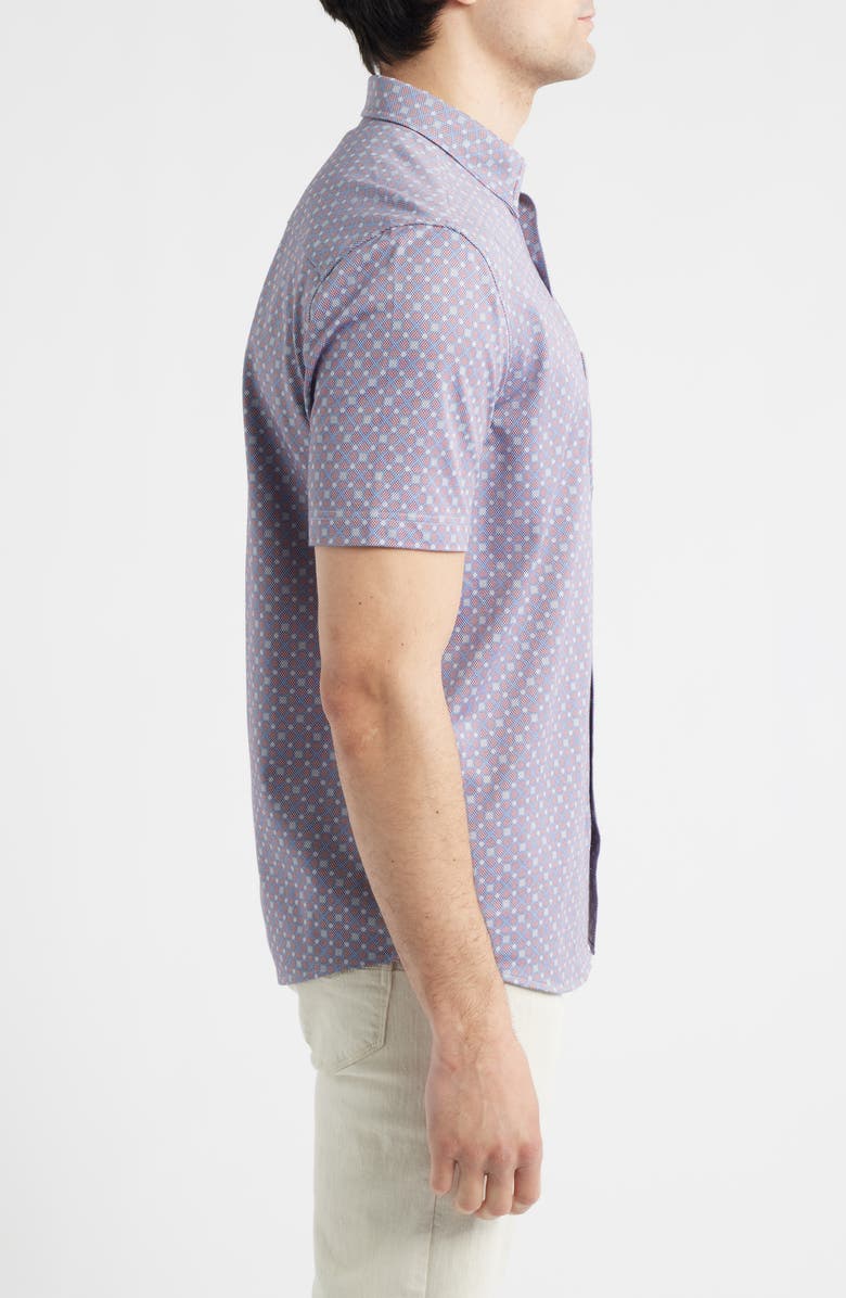 Johnston & Murphy XC Flex Ascend Short Sleeve Button-Up Shirt, Alternate, color, Burgundy Diamond Grid