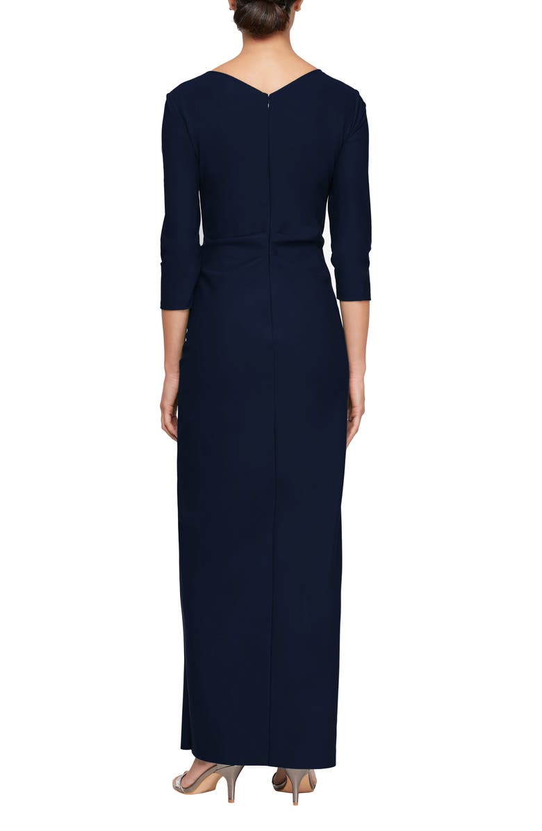 Alex Evenings Surplice Neck Column Gown, Alternate, color, Navy