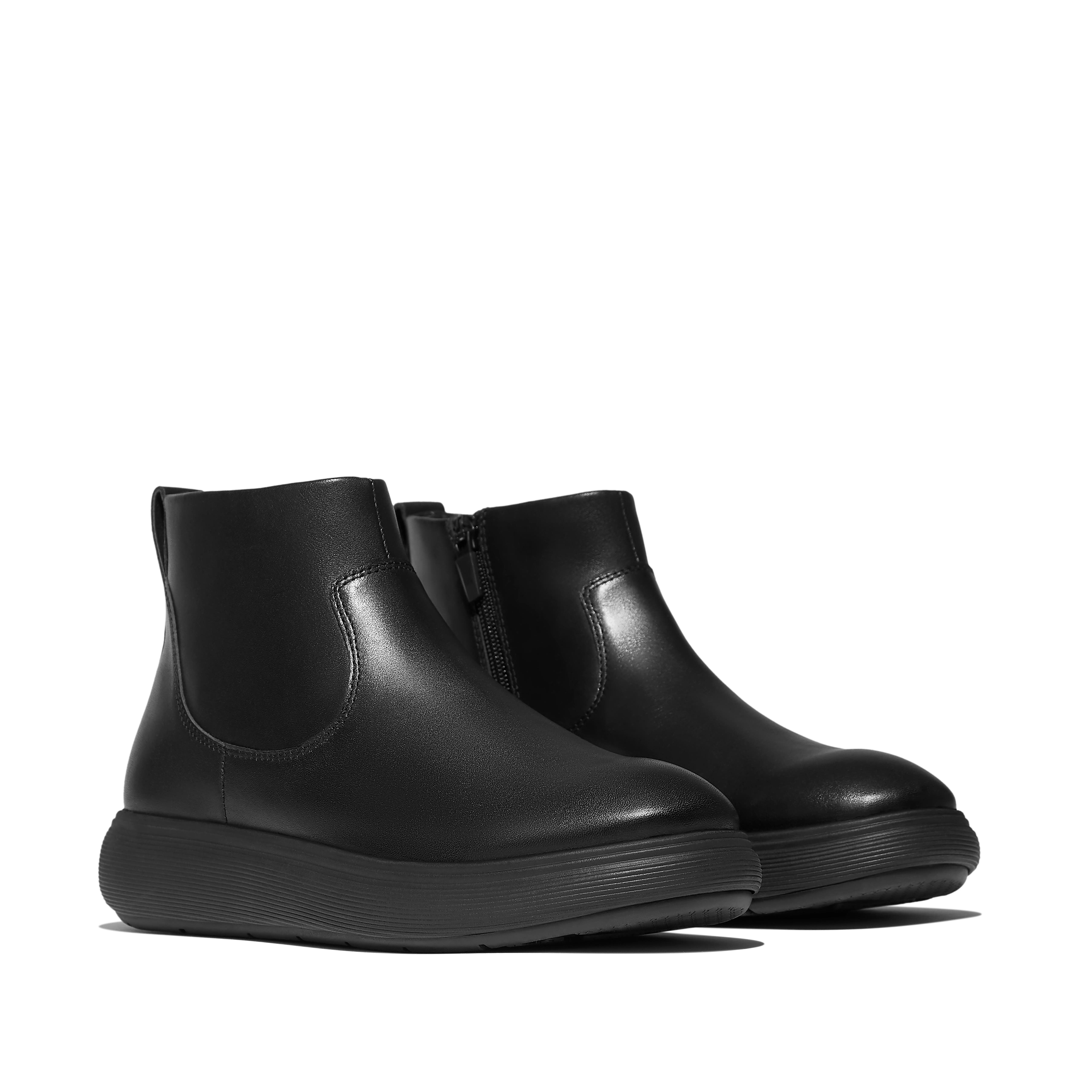 Iq-Comff Leather Zip Ankle Boots, Alternate, color, All Black