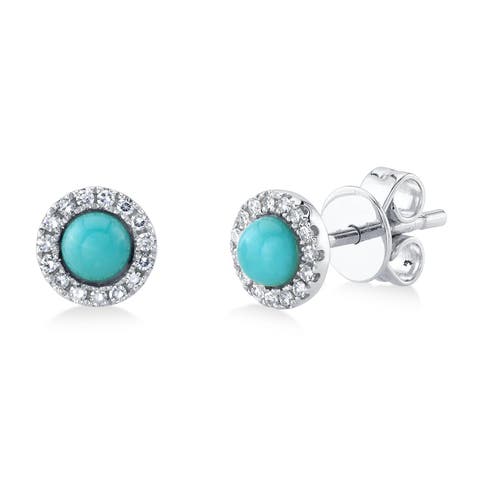 Diamond & Turquoise Stud Earrings 14K
