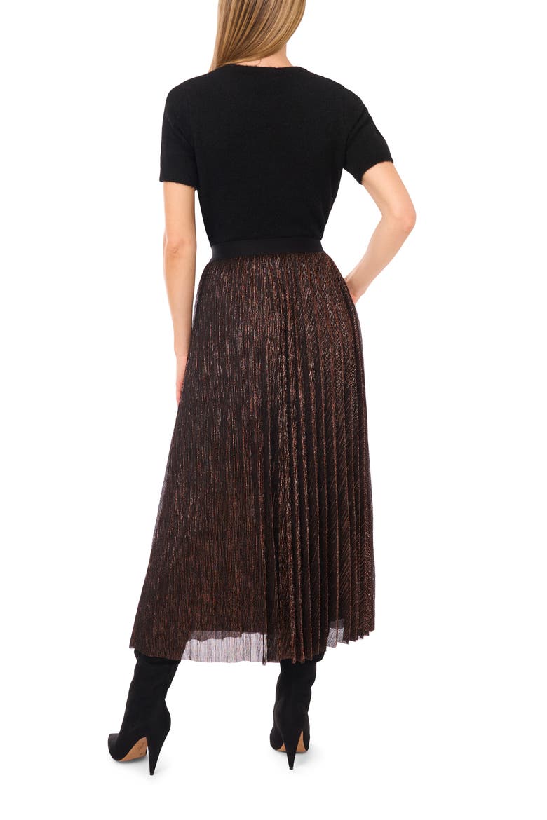 Metallic Pleated Skirt, Alternate, color, BRONZE