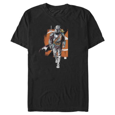 Men's Star Wars The Mandalorian and Grogu Artistic Mando And The Child Pose  Graphic T-Shirt
