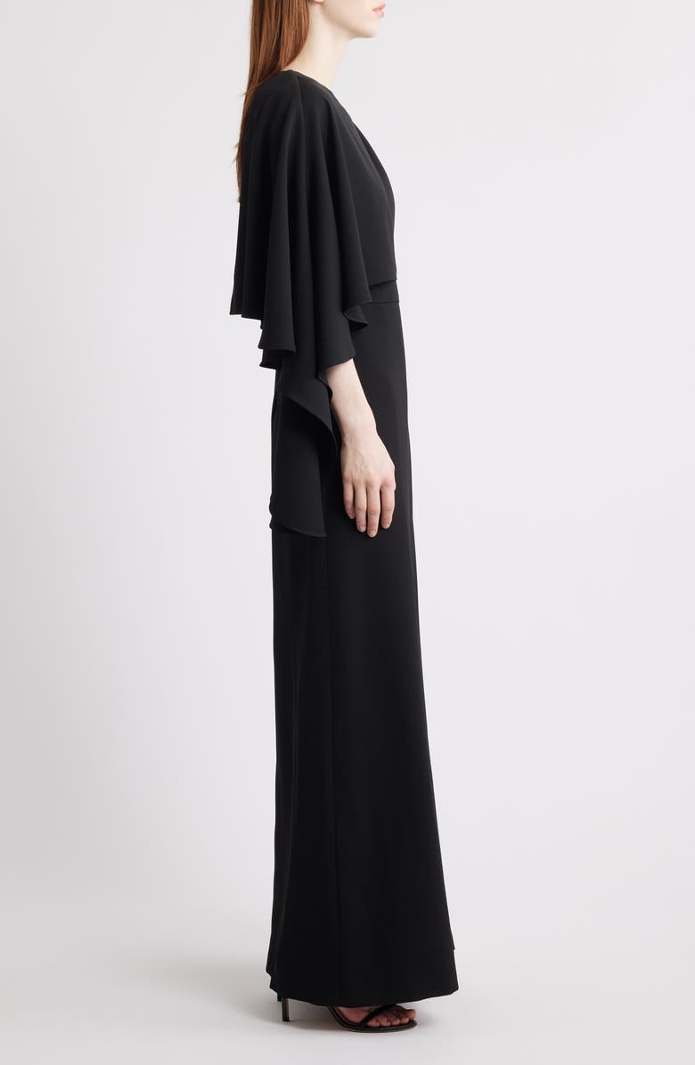 Black Halo Martine Asymmetric Cape Gown, Alternate, color, Black