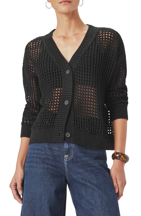 Camellia Openwork V-Neck Cotton Blend Cardigan