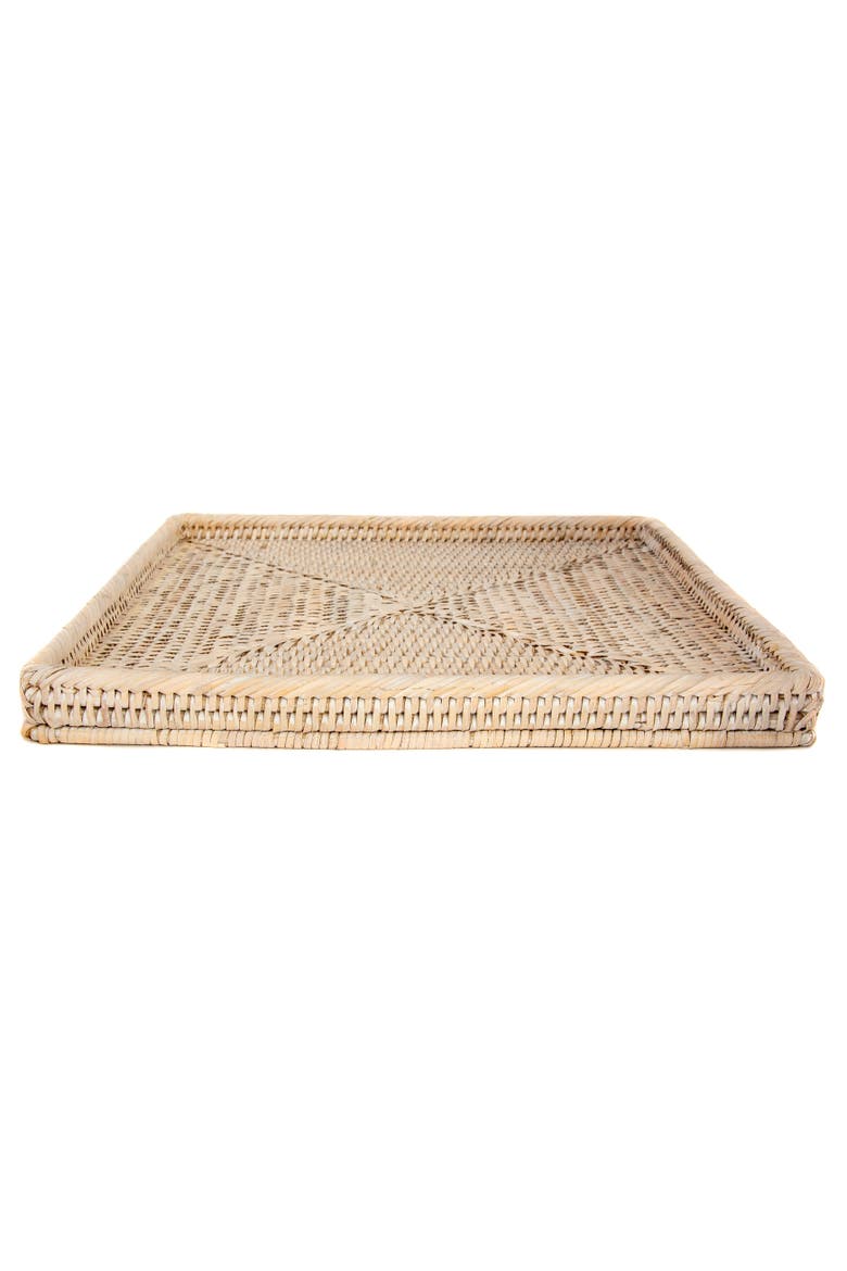Artifacts Rattan Square Flat Tray, Alternate, color, White Wash