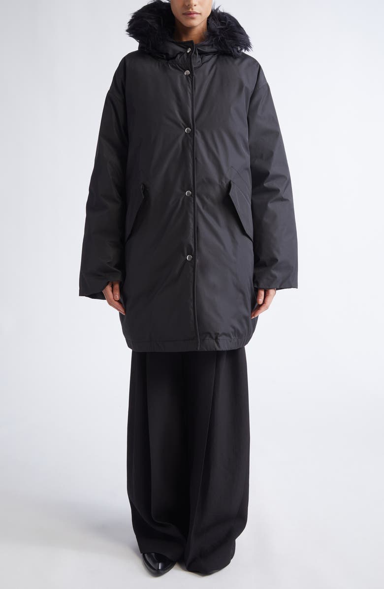 Jil Sander Faux Fur Trim Down Parka, Alternate, color, Black
