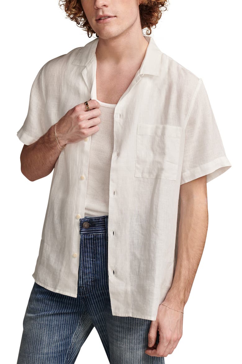 Solid Linen Camp Shirt, Main, color, BRIGHT WHITE