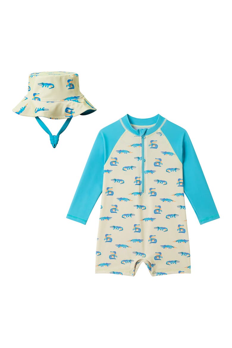 Long Sleeve One-Piece Swimsuit & Sun Hat, Main, color, LIGHT GATOR