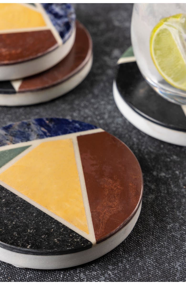 GAURI KOHLI Bennett Marble Coasters, Alternate, color, White