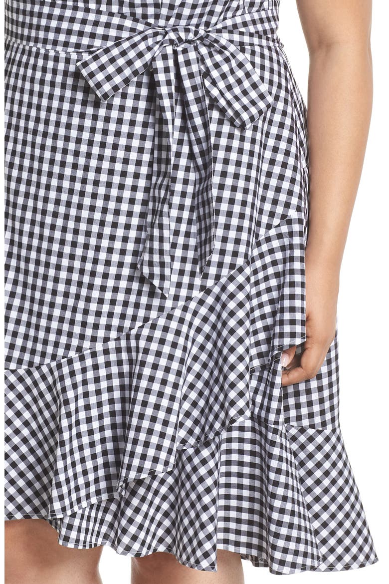 Belted Ruffle Hem Gingham Dress, Alternate, color, BLACK/ WHITE