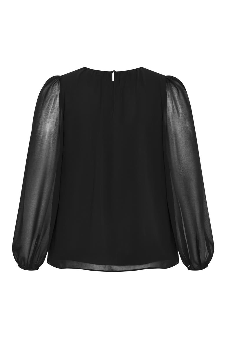 Kelly Sheer Sleeve Top, Alternate, color, BLACK