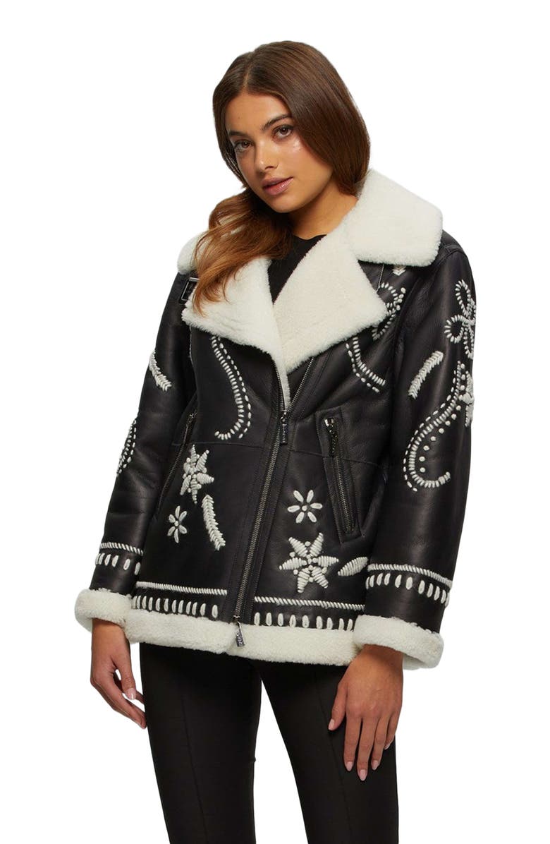 GORSKI Shearling Lamb Jacket With Embroidery, Alternate, color, Black/White