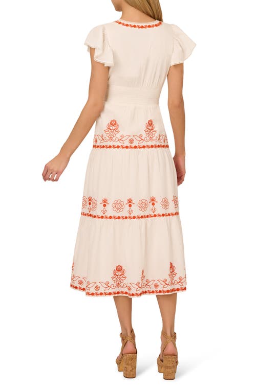 ADRIANNA PAPELL ADRIANNA PAPELL EMBROIDERED SMOCKED WAIST COTTON MAXI DRESS