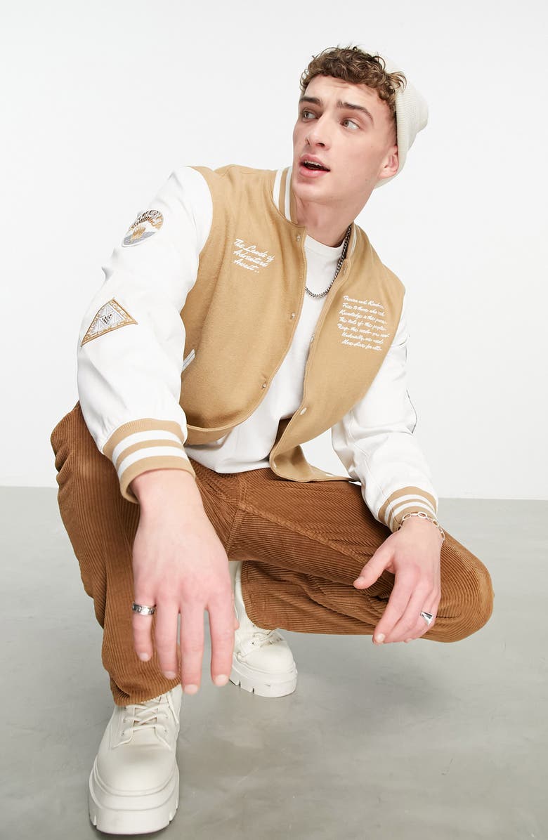 ASOS DESIGN Varsity Wool Blend Bomber Jacket, Alternate, color,