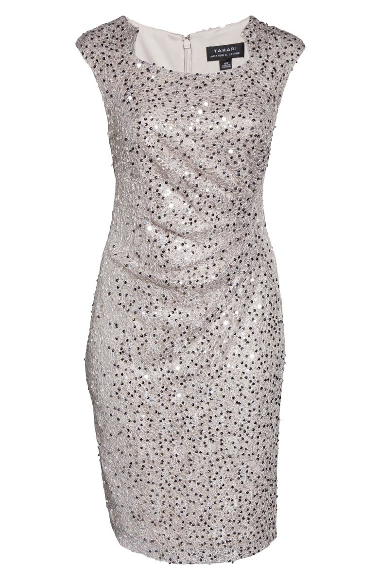 Tahari Sequin & Beaded Cocktail Dress, Alternate, color,