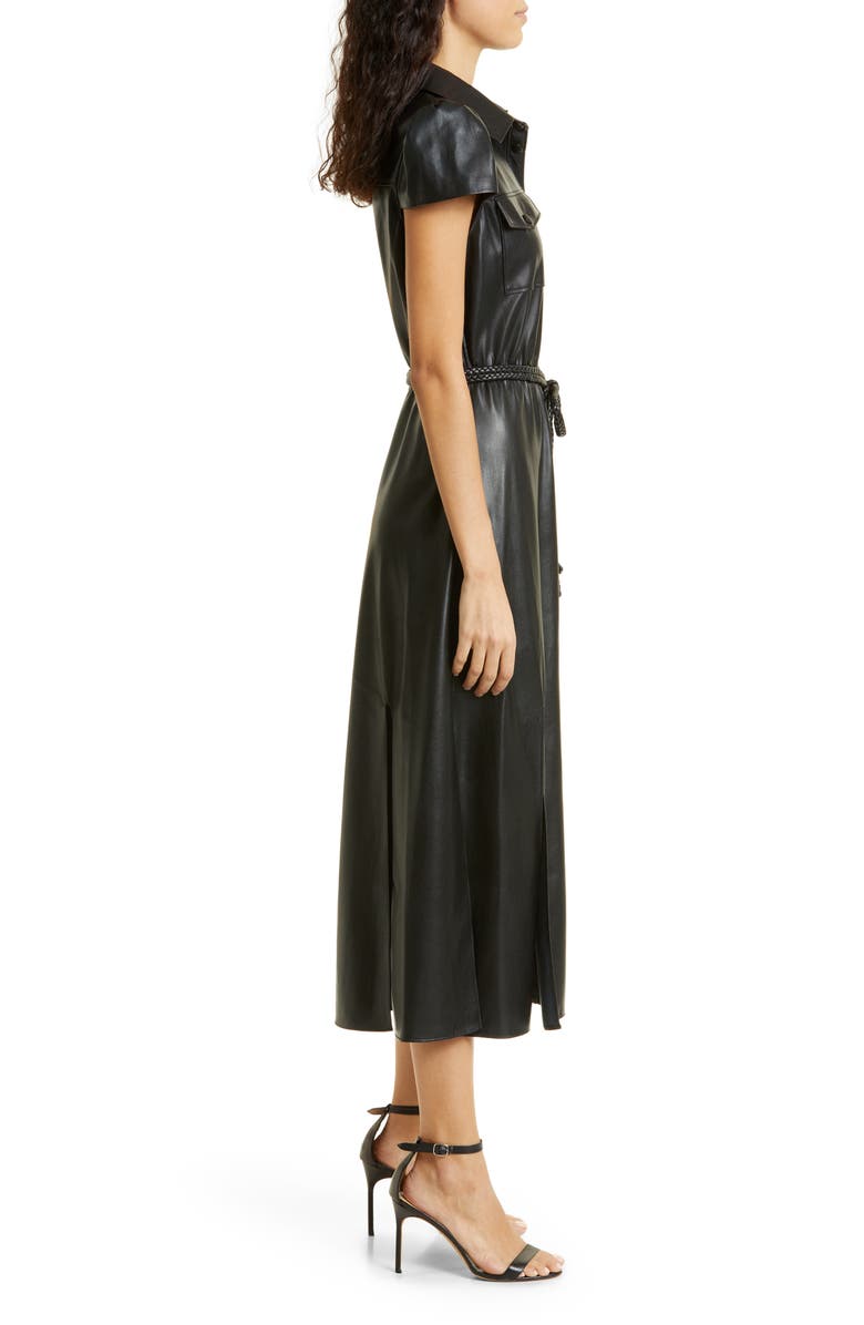Alice + Olivia Miranda Cap Sleeve Faux Leather Shirtdress, Alternate, color, Black
