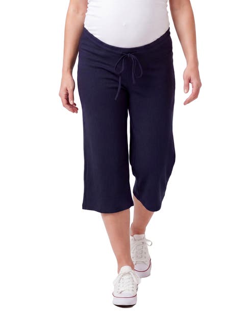 Maternity Basic Ribbed Knit Drawstring Flared Capri Pants