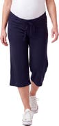 24seven Comfort Apparel Maternity Basic Ribbed Knit Drawstring Flared Capri Pants