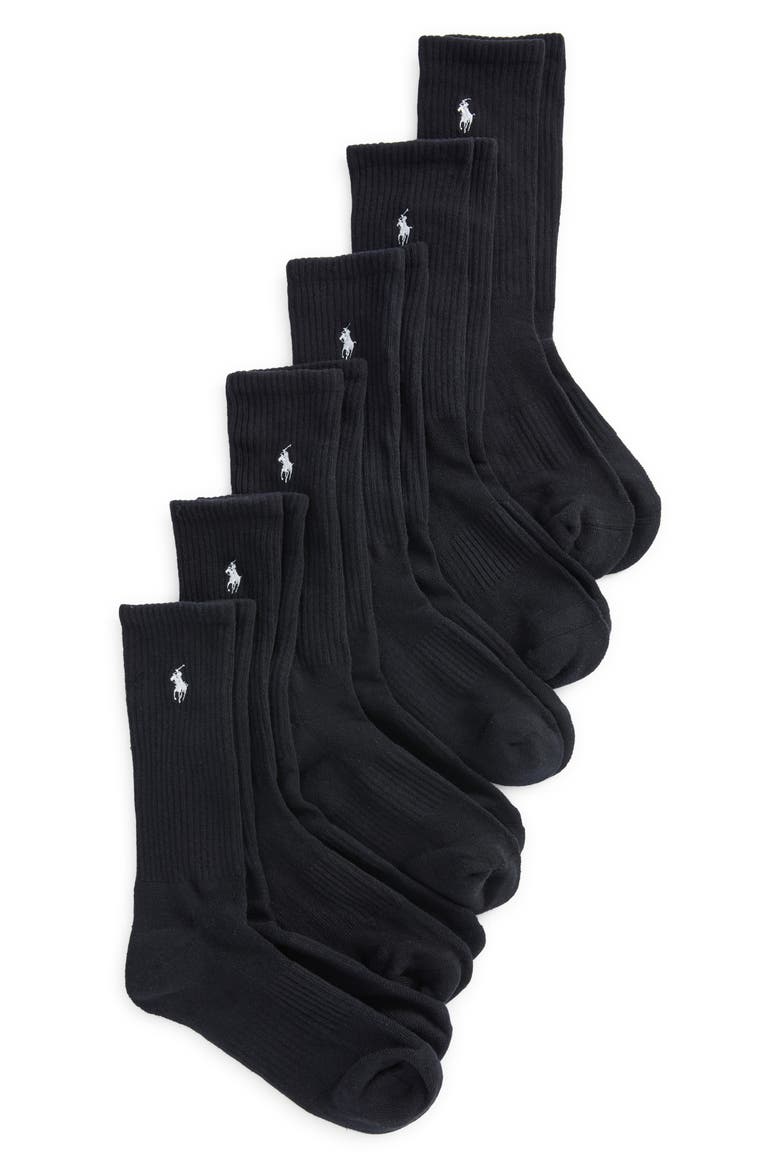 Assorted 6-Pack Crew Socks, Main, color, BLACK