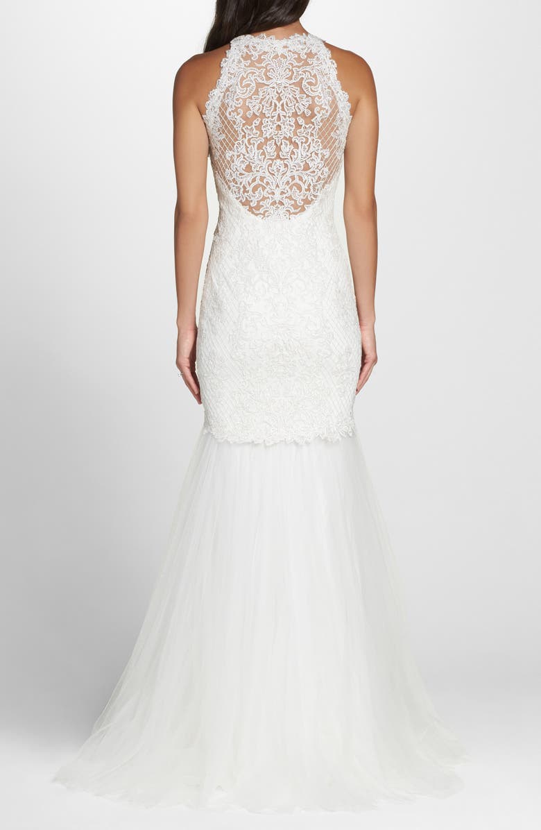 Tadashi Shoji Lace Halter Mermaid Wedding Dress, Alternate, color, 