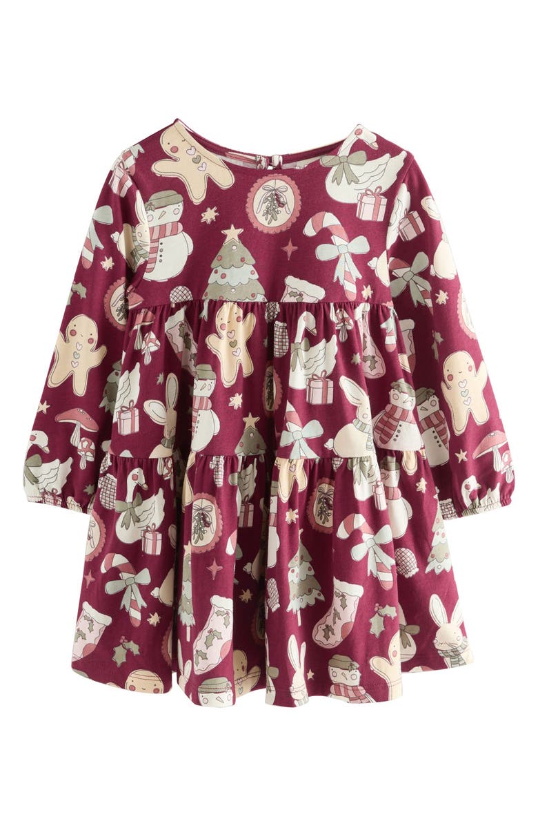 NEXT Kids' Long Sleeve Print Skater Dress, Main, color, Red