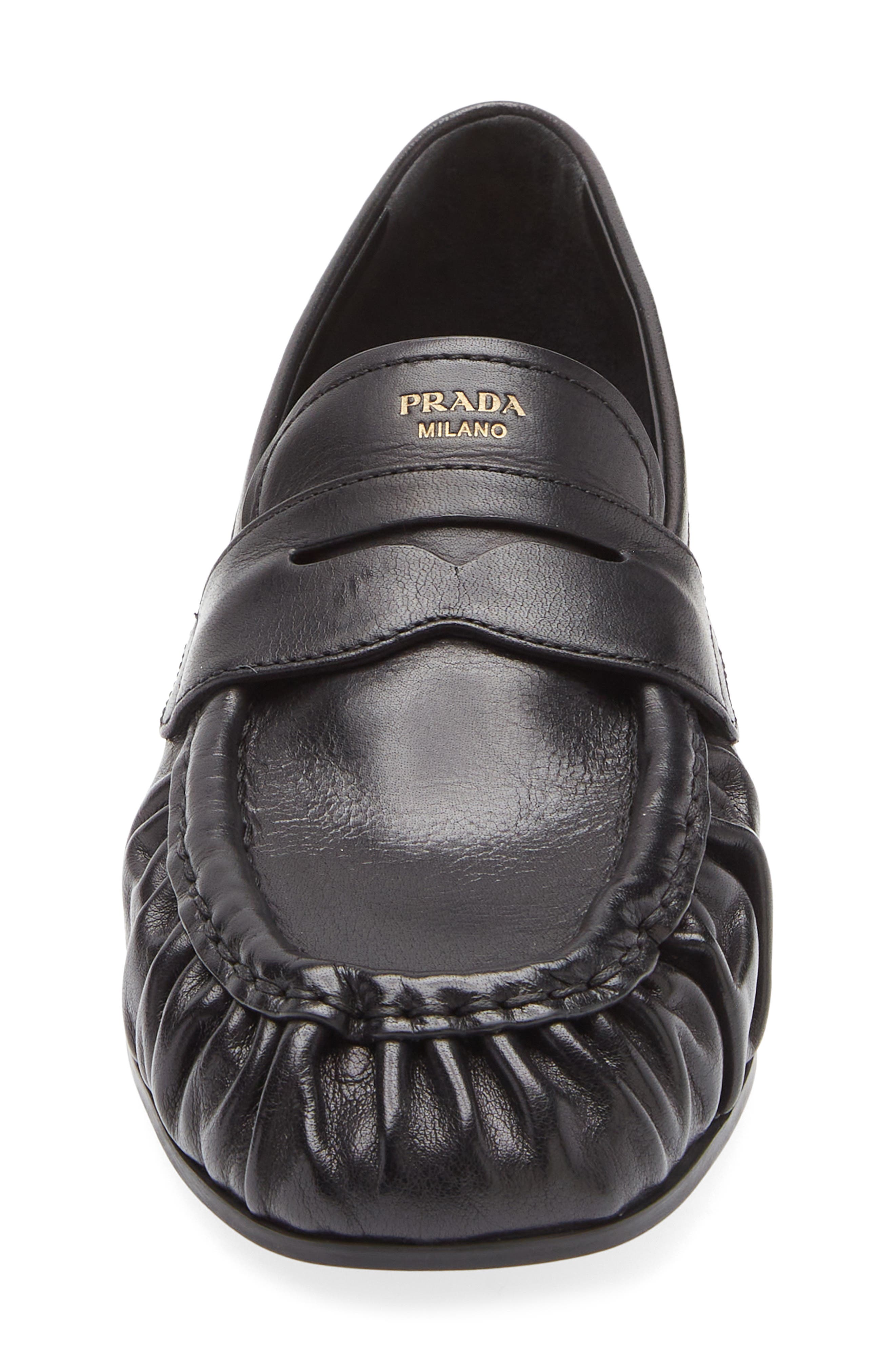 Prada Ruched Toe Penny Loafer, Alternate, color, Nero
