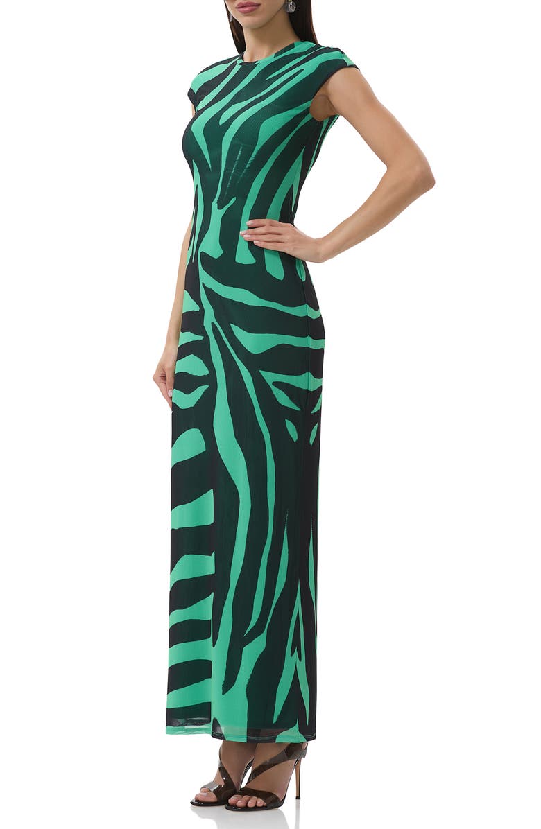 AFRM Cody Print Cap Sleeve Mesh Maxi Dress, Alternate, color, Green Zebra