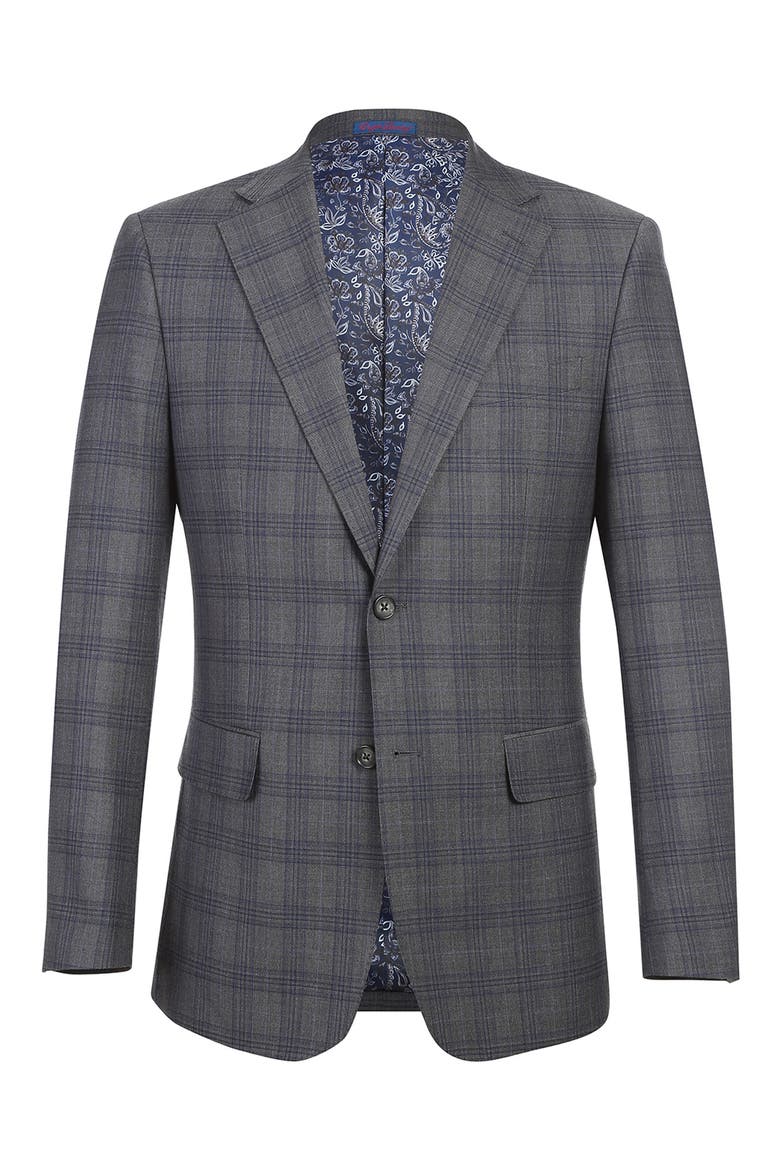 Plaid Trim Fit Notch Lapel Two-Piece Suit, Alternate, color, BROWN