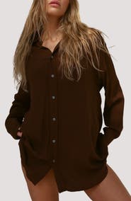 Stone Fox Swim Mimi Relaxed Fit Button-Up Cover-Up Shirtdress