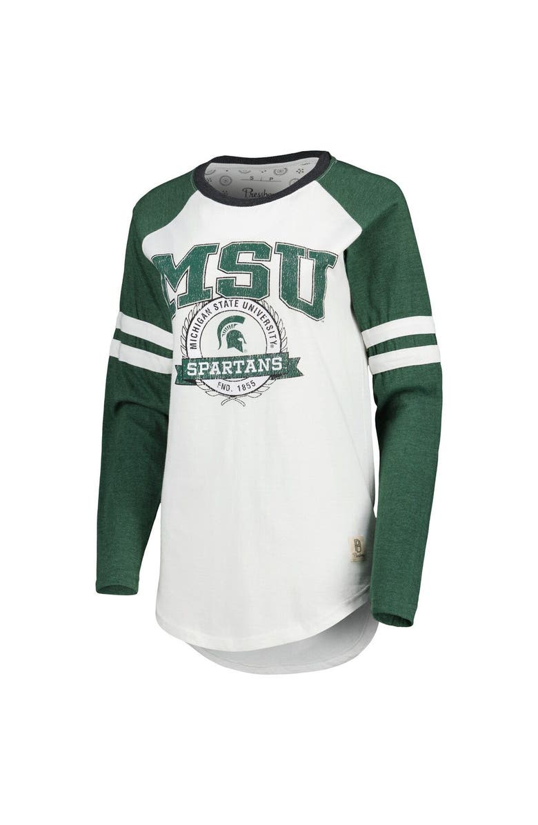 PRESSBOX Women's Pressbox White/Green Michigan State Spartans Brooking Sleeve Stripe Raglan Long Sleeve T-Shirt, Alternate, color, White
