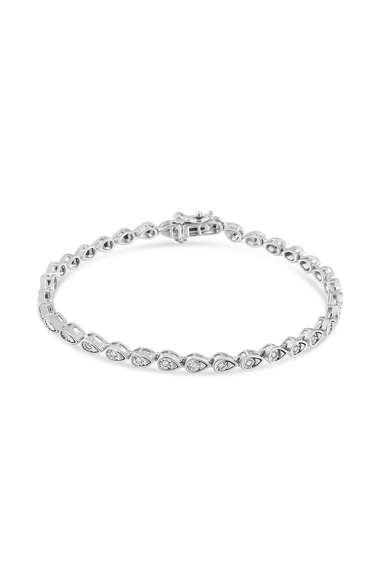Haus of Brilliance Silver 1/10 Cttw Round-Cut Diamond Pear Link 7.25" Bracelet, Alternate, color, White