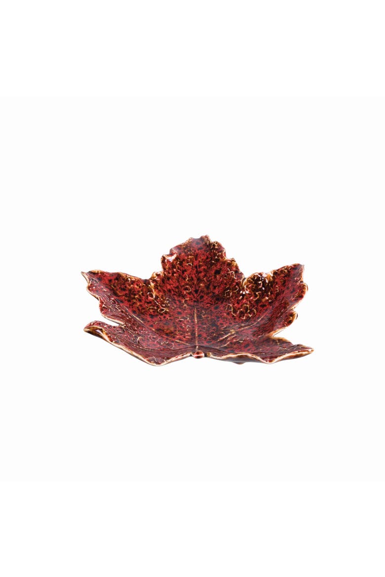 Red Leaf Decorative Small Stoneware Plate Dish 5.7" x 6.1", Alternate, color, Red