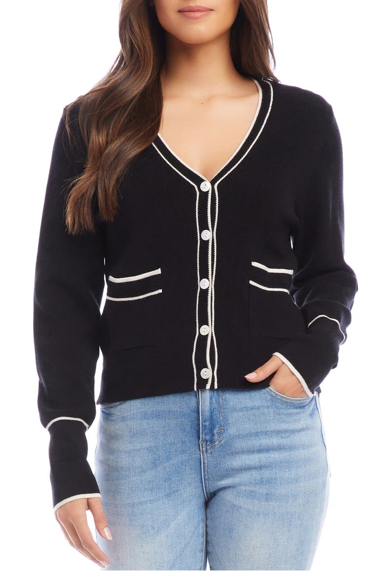 Contrast Trim Cardigan, Main, color, BLACK W/ OFF WHITE