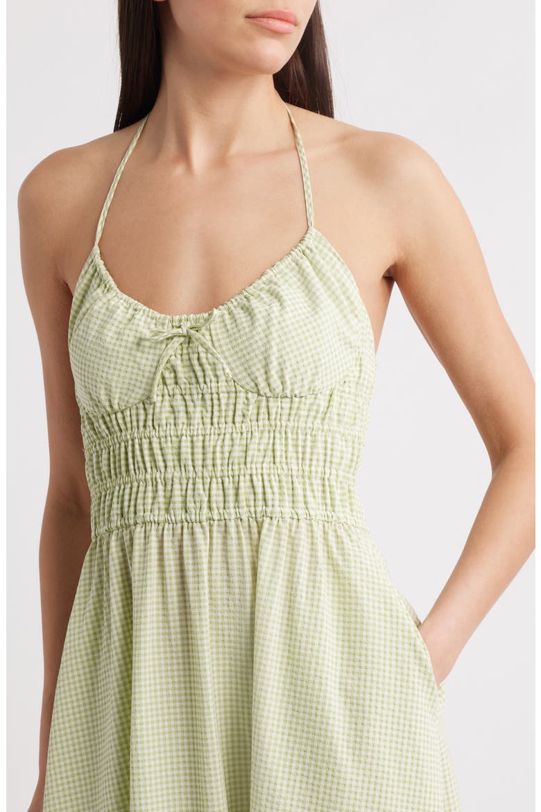 The Lolita Gingham Smocked Cover-Up Halter Dress, Alternate, color, MATCHA