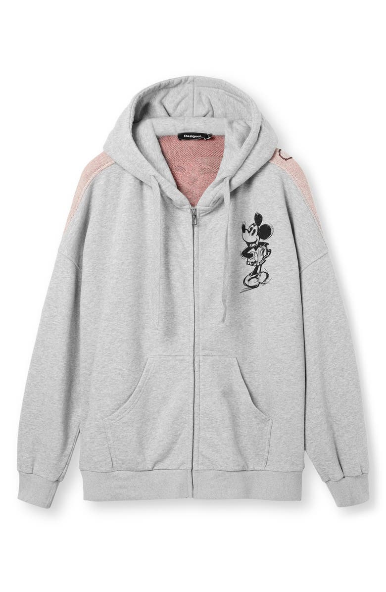 Desigual x Disney Mickey Mouse Cotton Graphic Zip-Up Sweater Hoodie, Alternate, color,