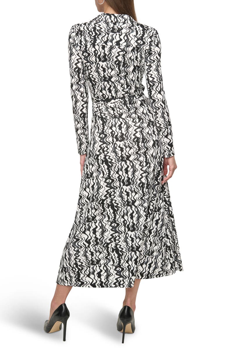 DKNY Long Sleeve Belted Maxi Dress, Alternate, color, Ivory/ Black