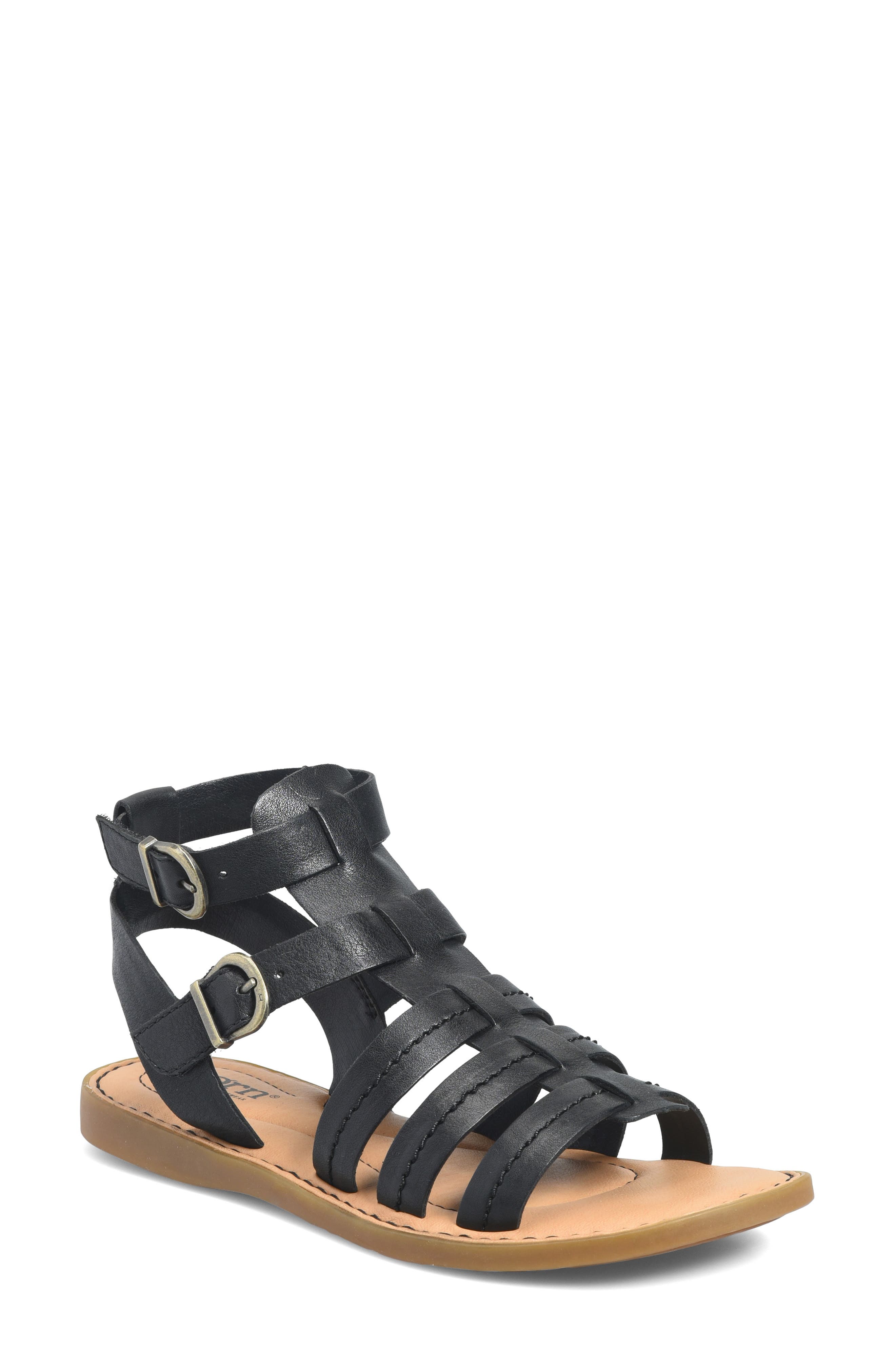 Børn Iana Ankle Strap Sandal, Main, color, Black Leather