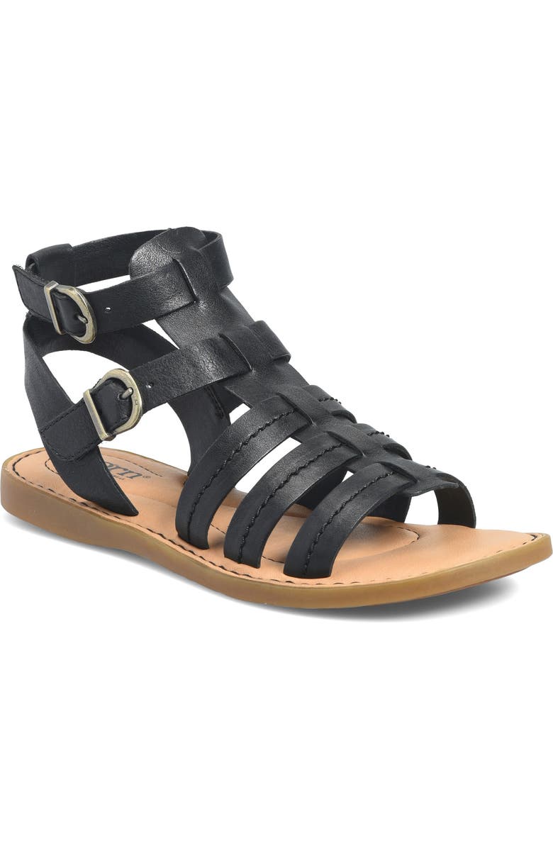 Børn Iana Ankle Strap Sandal, Main, color, Black Leather