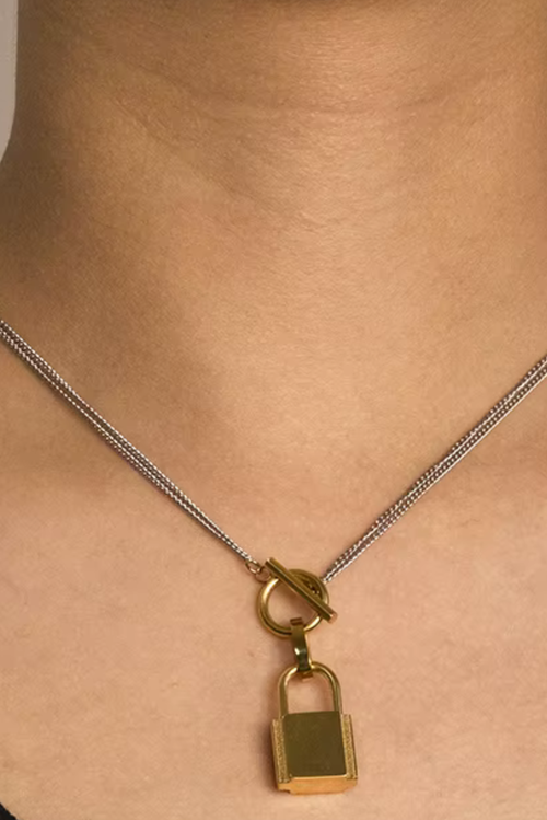 Akalia Luxury Waterproof 18k Gold Plated Padlock Necklace For Elegant Styling In Gold