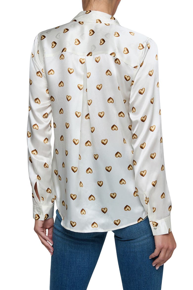 Tyler Heart Print Silk Button-Up Shirt, Alternate, color, VINTAGE WHITE GOLD HEART STUD