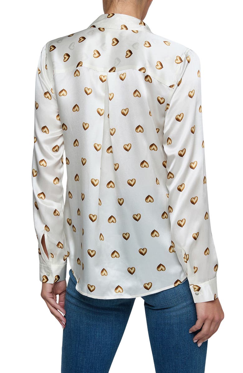 L'AGENCE Tyler Heart Print Silk Button-Up Shirt, Alternate, color,