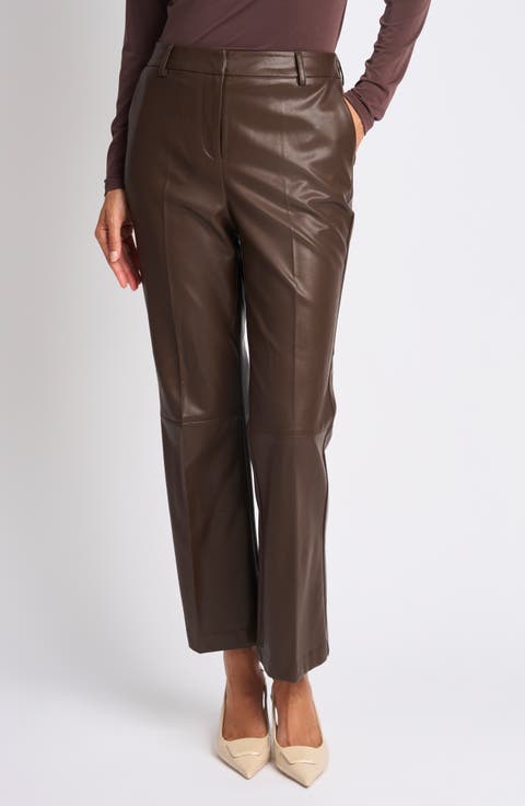 Faux Leather Tailored Ankle Straight Leg Pants