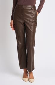 Halogen® Faux Leather Tailored Ankle Straight Leg Pants