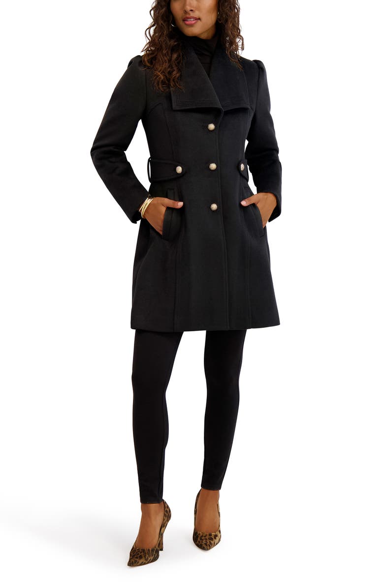 Kensie Wool Blend Long Coat, Alternate, color, Black