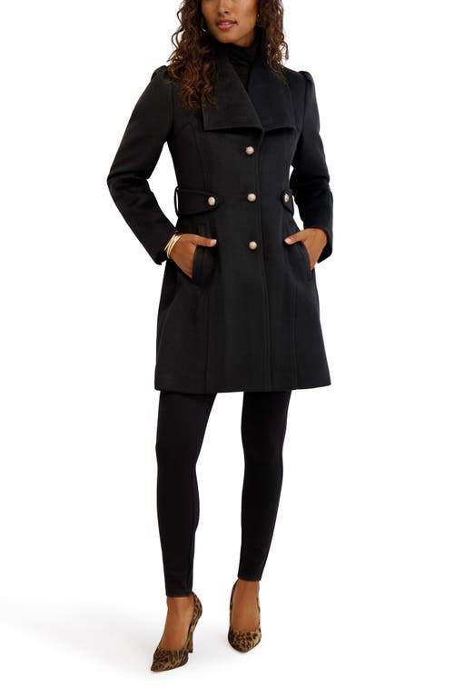 Kensie Wool Blend Long Coat In Black