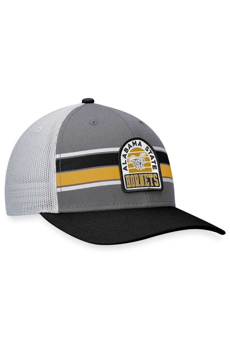 Men's Top of the World Black/Gray Alabama State Hornets Aurora Trucker Adjustable Hat, Alternate, color, Black
